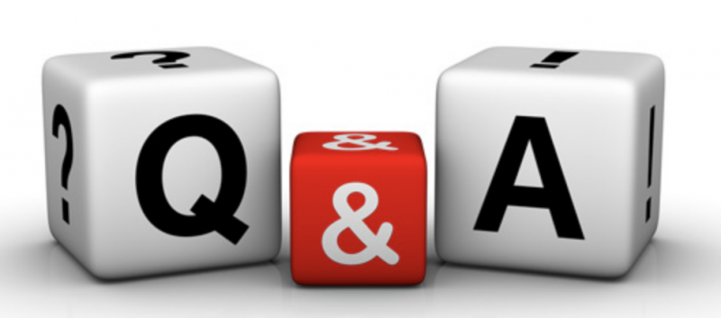 Image of 3 dice that spell out "Q & A"