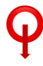 Red circle with a downward-pointing arrow through its center