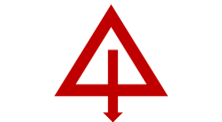 A red triangle with a downward-pointing arrow through its center