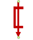 Red bracket with a downward-pointing arrow through its center