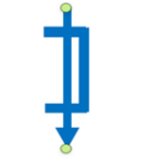 Blue bracket with a downward-pointing arrow through its center